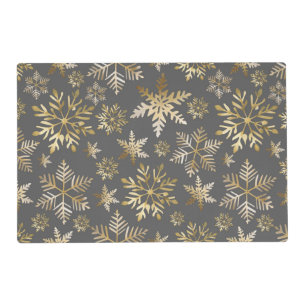 Elegant Gold Foil Snowflakes Grey Christmas Placemat