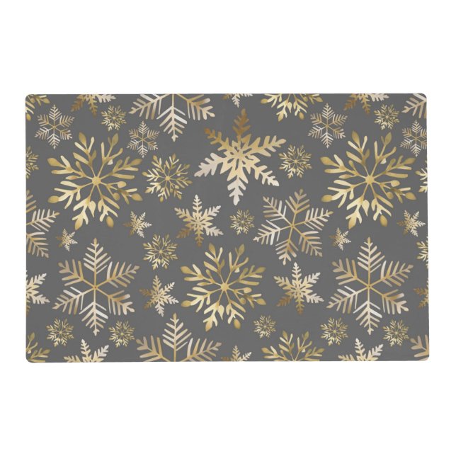 Elegant Gold Foil Snowflakes Grey Christmas Placemat (Front)