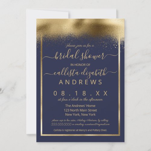 Elegant Gold Foil Sprayed Confetti Bridal Shower Invitation