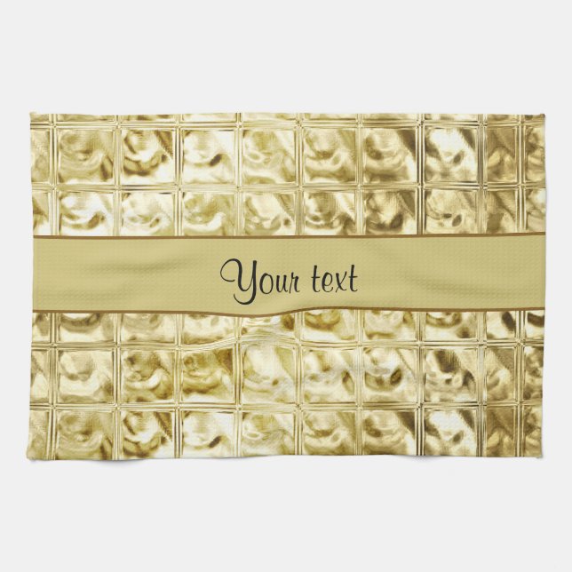 Elegant Gold Foil Squares Kitchen Towel (Horizontal)