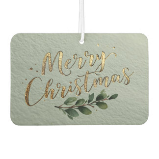 Elegant Gold Foil Stamped "Merry Christmas" Script Air Freshener