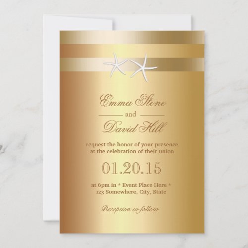 Elegant Gold Foil Starfish Wedding Invitations 5" X 7" Invitation Card