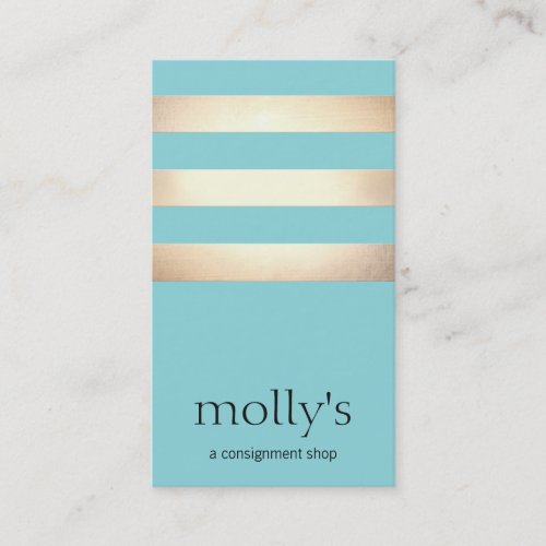 Elegant Gold Foil Striped Modern Aqua Blue Business Card