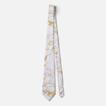 Elegant Gold Foil Style on Chic White Marble Neck Tie | Zazzle