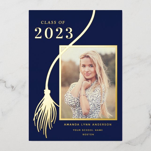Elegant Gold Foil Tassel Graduation Announcement (Front)