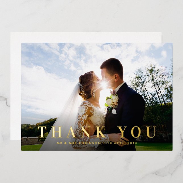 Elegant Gold foil text wedding thank you card (Front/Back)