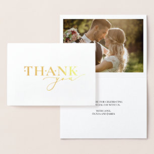 Elegant Gold Foil Thank You Script Heart Wedding Card