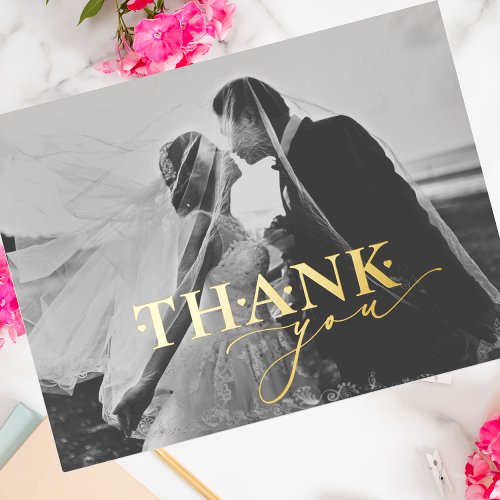 Elegant Gold Foil Thank You Script Heart Wedding Foil Holiday Postcard