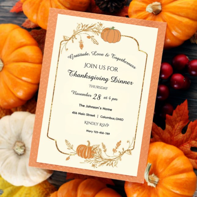 Elegant Gold Foil Thanksgiving Invitation  (Creator Uploaded)