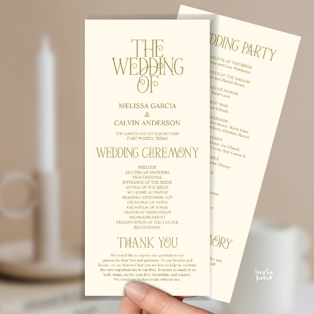 Elegant Gold Foil Typography Wedding Program (Elegant Yellow Gold Typography Modern Romantic Wedding Program Card)