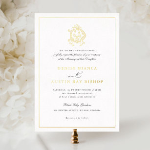 Elegant Gold Foil Vintage Monogram AD Wedding Foil Foil Invitation