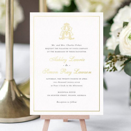 Elegant Gold Foil Vintage Monogram AS Wedding Foil Invitation