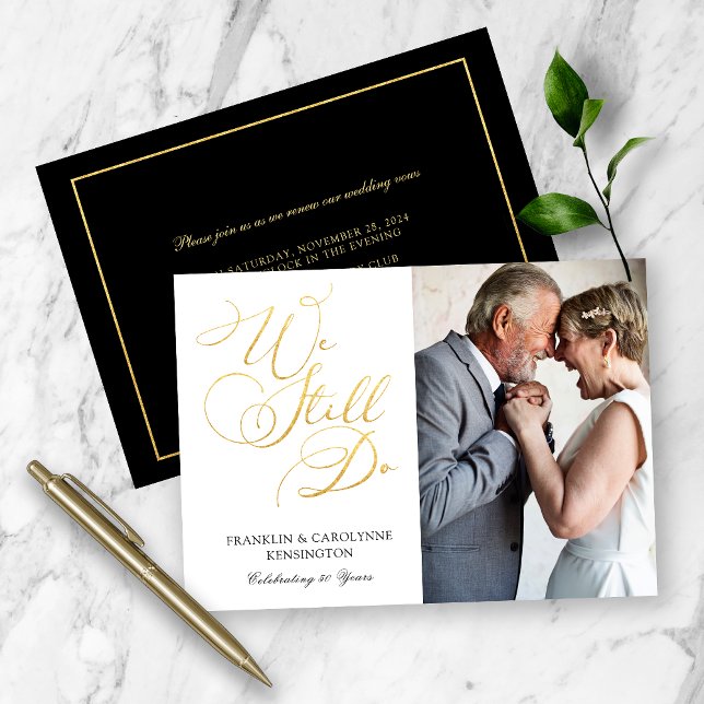 Elegant Gold Foil Wedding Anniversary Vow Renewal Invitation (Creator Uploaded)