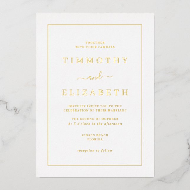 Elegant Gold Foil Wedding  Foil Invitation (Front)