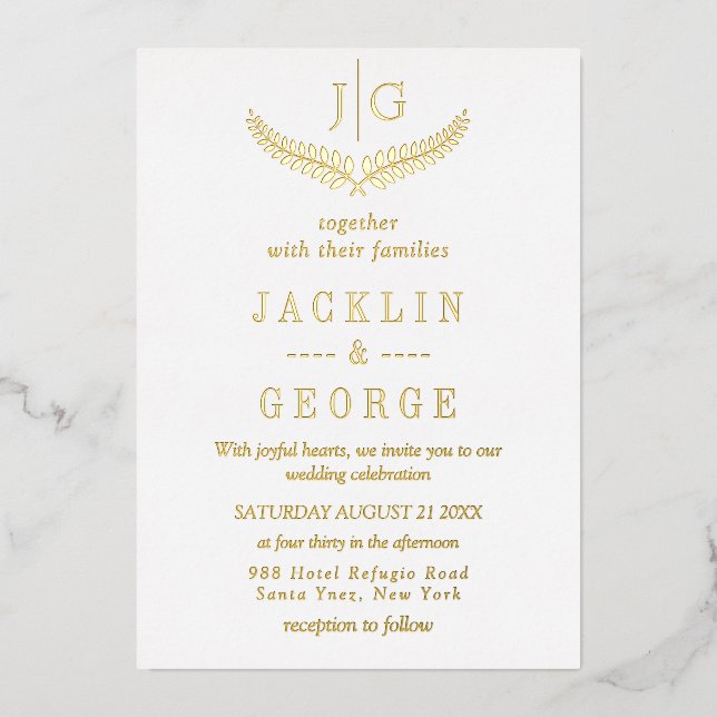 Elegant Gold Foil Wedding Invitation (Front)