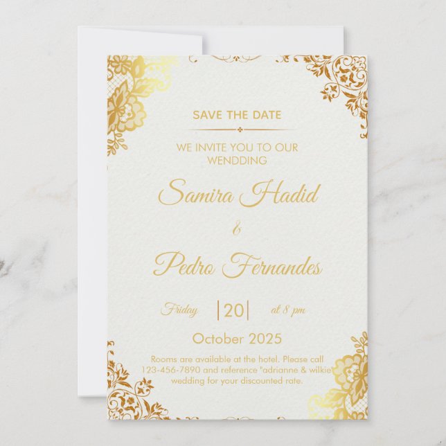 Elegant Gold Foil Wedding Invitation Card (Front)