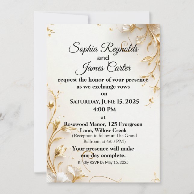 Elegant Gold Foil Wedding Invitation | Formal Luxe (Front)