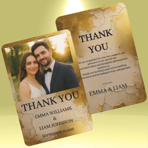 Elegant Gold Foil Wedding Photo Thank You Card