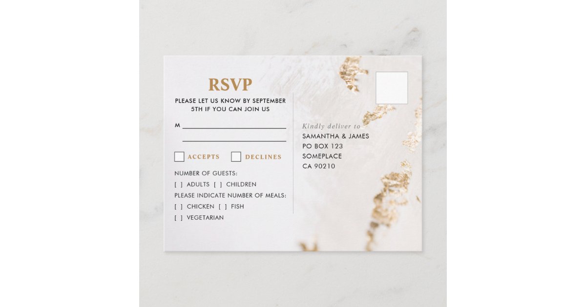 Elegant Gold Foil Wedding RSVP Postcard | Zazzle