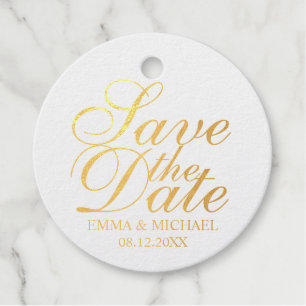 Elegant Gold Foil Wedding Save the Date Favor Tags