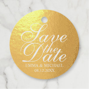 Elegant Gold Foil Wedding Save the Date Favor Tags