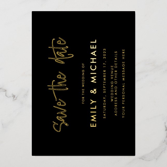 Elegant Gold Foil Wedding Save the Date Invitation (Front)