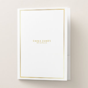 Elegant Gold Foil White Double Borders Business Pocket Folder