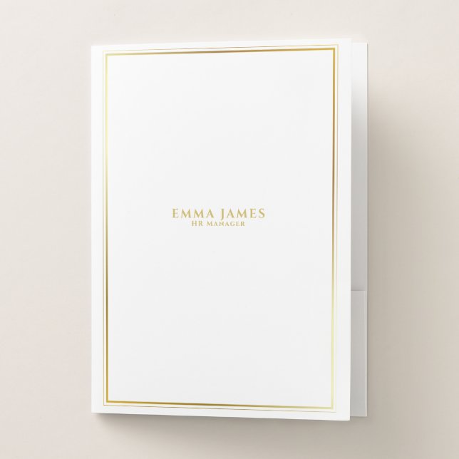 Elegant Gold Foil White Double Borders Business  Pocket Folder (Front)