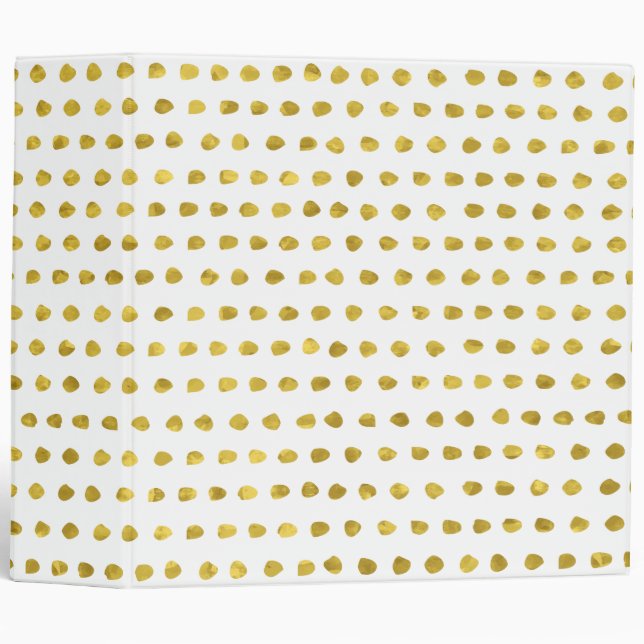 Elegant Gold Foil White Small Polka Dots Pattern 3 Ring Binder (Front/Spine)