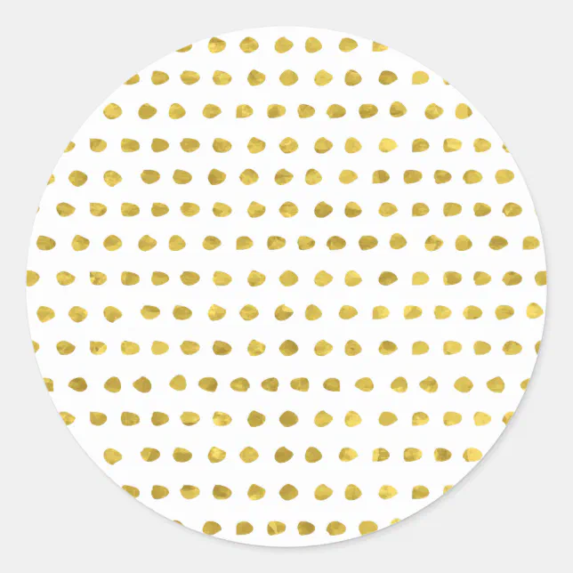 Elegant Gold Foil White Small Polka Dots Pattern Classic Round Sticker ...