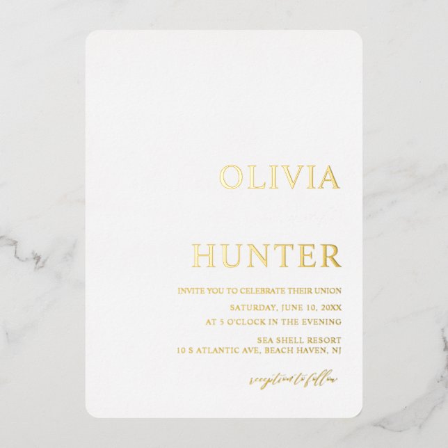 Elegant Gold Foil White Wedding Invitation Foil Invitation (Front)