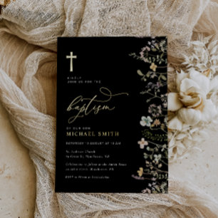 elegant gold foil wildflower baptism invitation foil invitation