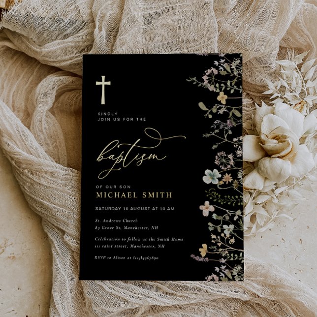 elegant gold foil wildflower baptism invitation foil invitation (Creator Uploaded)