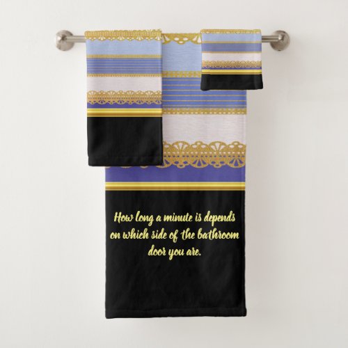 Elegant Gold Foil with blue and white Stripe Bath  Bath Towel Set