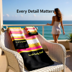 Elegant Gold Foil with pink and white Stripe Bat Bath Towel Set