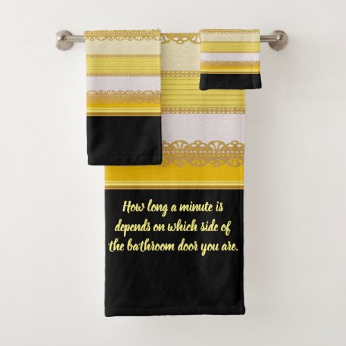 Elegant Gold Foil with yellow and white Stripe Bat Bath Towel Set