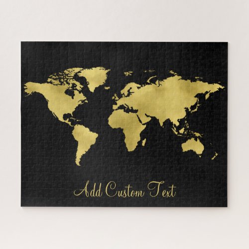 Elegant Gold Foil World Earth Map Add Custom Text Jigsaw Puzzle