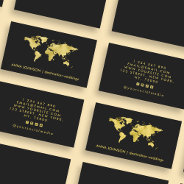 Elegant Gold Foil World Map Global Travel Agent Business Card at Zazzle