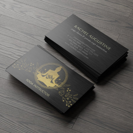 Elegant Gold Foil Yoga Meditation Pose Om Symbol Business Card