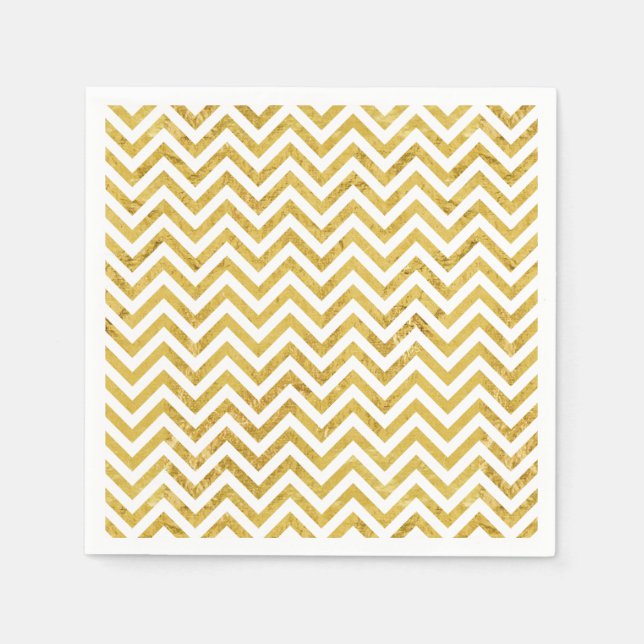Elegant Gold Foil Zigzag Stripes Chevron Pattern Napkins (Front)