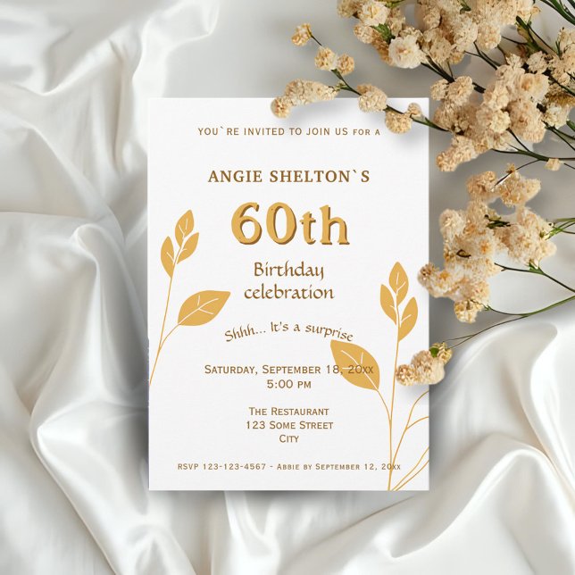 Elegant Gold Foliage Botanical 60th Birthday Invitation (Creator Uploaded)