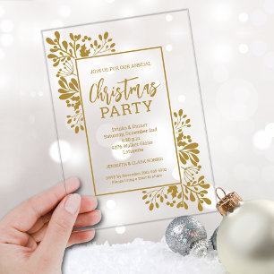 Elegant Gold Foliage Christmas Party Acrylic Invitations