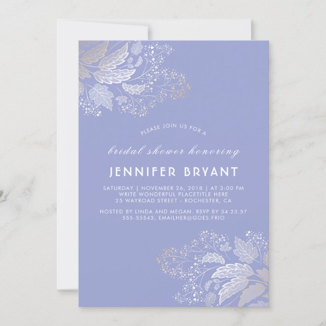 Elegant Gold Foliage Lavender Purple Bridal Shower Invitation (Front)