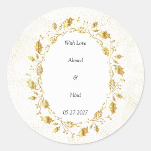 Elegant Gold Foliage Leaf Wedding Favor Classic Round Sticker