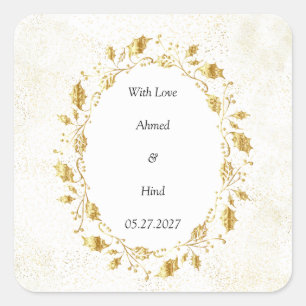 Elegant Gold Foliage Leaf Wedding Favor Classic Square Sticker