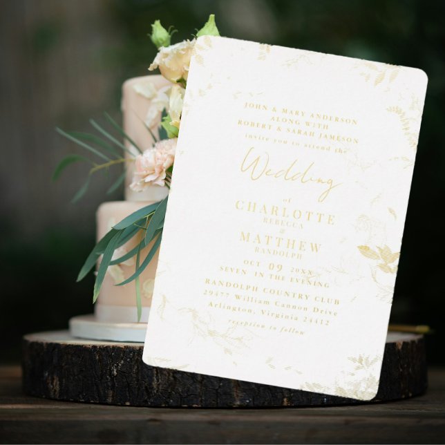 Elegant Gold Foliage Wedding Gold Foil Invitation (Creator Uploaded)