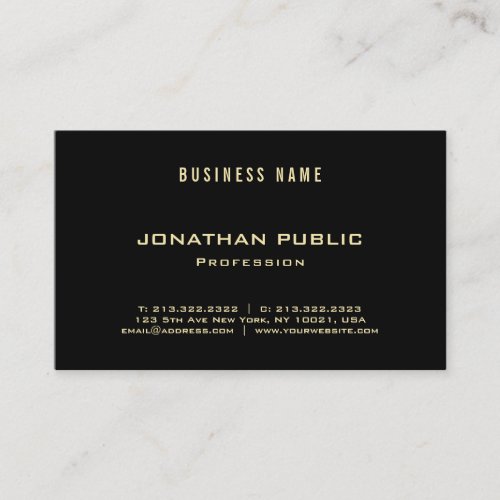 Elegant Gold Font Text Chic Black Plain Modern Top Business Card