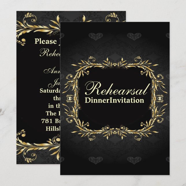 Elegant Gold Formal Rehearsal Dinner Invitation (Front/Back)