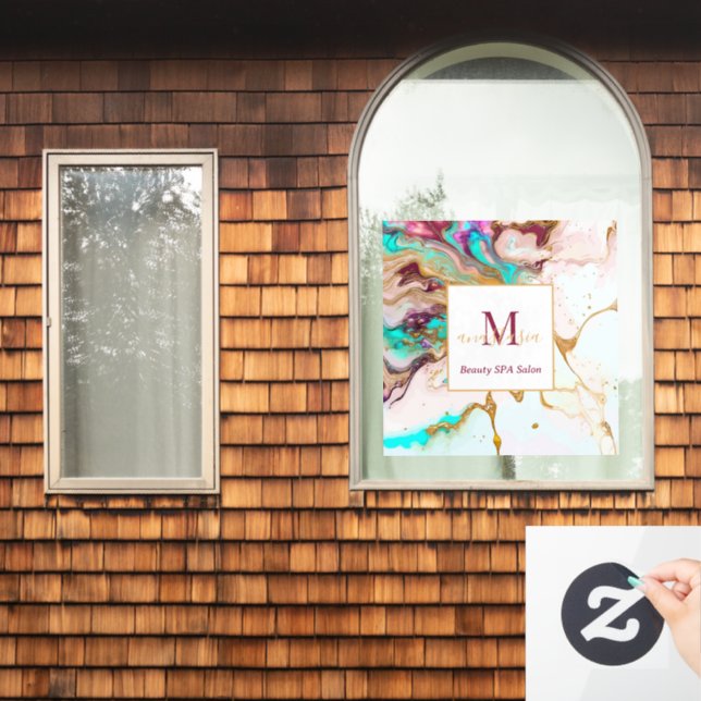 Elegant Gold Fox Marble Monogram Beauty Salon Window Cling (Home Window)