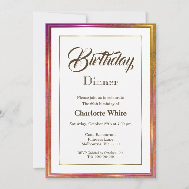 Elegant Gold Frame 60th Birthday Dinner Invitation (Front)